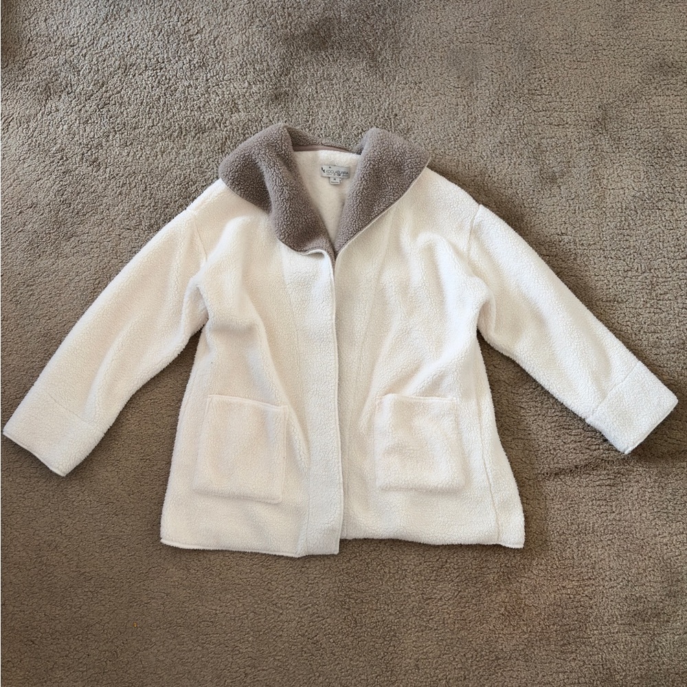 Koolaburra Cream and Tan Women’s Sherpa Fleece Shawl Collar Cardigan Size Medium